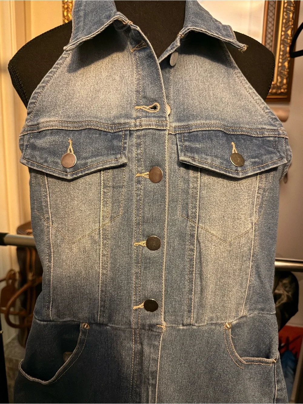 Timing Light Wash Denim Halter Jumpsuit
